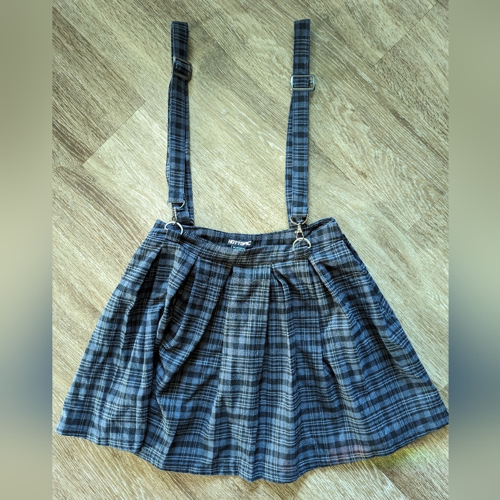 Hot Topic Pleated Plaid Skater Skirt with Overall Suspender Straps